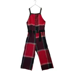 Y's(ワイズ) Leather Shoulder Check Linen Wool Overalls レザー ショルダー チェック リネン ウール オーバーオール YU-D09-139  2(M程度) レッド×ネイビー 男性着用可能サイズのサムネイル