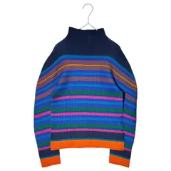me ISSEY MIYAKE(ミーイッセイミヤケ) Pleated Striped High Neck Pullover Cut and Sewn プリーツ ボーダー ハイネック プルオーバー カットソー M173FJ411 FREE ブルー×オレンジのサムネイル