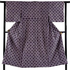 浴衣 身丈160cm 裄丈65cm M 絞り浴衣 草花 濃紺 綿 名品 【中古
