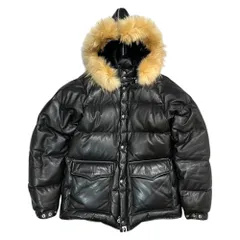 A BATHING APE(アベイシングエイプ) 00's Racoon Fur Embellished Cow Leather Down Jacket ラクーン ファー 装飾 カウレザー ダウン ジャケット S ブラック×ベージュのサムネイル