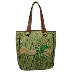 Corto Moltedo(コルトモルテド) Logo All-Over Print Canvas Leather Tote Bag ロゴ 総柄 キャンパス レザー トート バッグ グリーン×ベージュのサムネイル