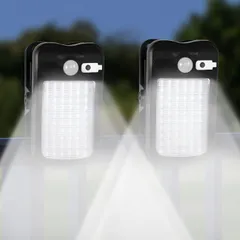 太陽光充電USB充電 防犯らいと 2000mAh大容量電池 人感 60LED ソーラー 3つ知能モード 屋外 IP65防水 屋外 センサーライト 600ルーメン クリップ式 超高輝度 防水 玄関/駐車場/庭/フェンス/キャンプ用（2個セット，昼白色) ソーラーのサムネイル