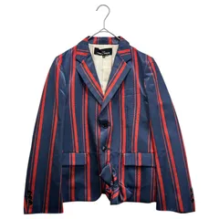 tricot COMME des GARCONS(トリココムデギャルソン) 12SS Front Ribbon Decorative Stripe Jacket フロント リボン 装飾 ストライプ ジャケット TI-J007 M ブルー×レッド AD2011のサムネイル