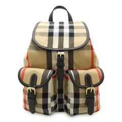 BURBERRY バーバリー ハウスチェック チェック柄 リュックサック バックパック キャンバス レザー ベージュ ブラック レッド ゴールド金具 8123101のサムネイル