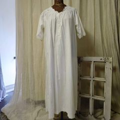 Euro Vintage(ヨーロッパヴィンテージ) Meduse_10'~20's french cotton flower embroidery short sleeve long dress /フレンチコットン花刺繍半袖ロングワンピース ホワイト