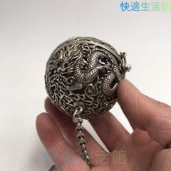 唐物 清代 銀製 龍鳳文彫刻 吊香炉 重さ約67g／状態いい美品！GC117