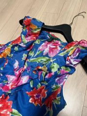 シルク100✨ラルフローレンコレクション チェック フレアワンピース 紫