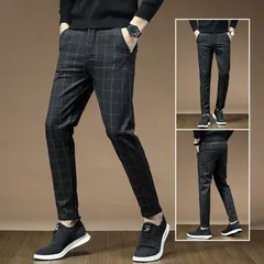 人気商品 スラックス ロングパンツ チェック メンズ 通勤 紳士パンツ スリムパンツ パンツ カジュアル カジュアルパンツ 美脚 細身 洗える お洒落