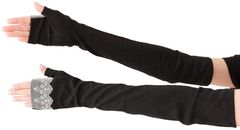 Brand New [ELLE] Women's UV Gloves, Crepe Fabric, Non-Slip, Stretch Cotton, 4 Types to Choose From, Comfortable and Smooth, with Case, Fingerless, Arm, Five-Finger, Long, Short, Ribbon (1. Black (Fingerless Long, Floral Lace))