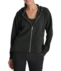 ダナキャラン レディース アウター コート パーカー DKNY by Donna Karan Long Sleeve Zip Front Side Zip Detail Hoodie Black ブラのサムネイル