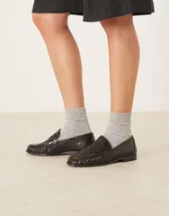 エイソス レディース シューズ スリッポン・ローファー ギャザー ローファー ASOS DESIGN Minnie ruched detail loafers Black ブラックのサムネイル