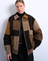 トップショップ レディース アウター ジャケット・ブルゾン パッチワーク スエード Topshop faux suede patchwork bomber jacket in multi マルチカラーのサムネイル