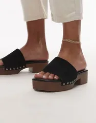 トップショップ レディース シューズ サンダル スエード Topshop Hamilton suede clogs with studs Black ブラックのサムネイル