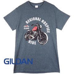 【バイクデザイン】GILDAN ギルダン REGIONAL HOSPICE RIDE オートバイ カラープリント 半袖Tシャツ Sサイズ（肩幅43cm） グレー コットンポリ【湘南倉庫】アメリカメンズ古着 T76
