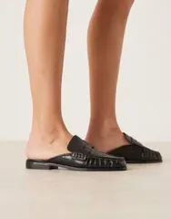 エイソス レディース シューズ スリッポン・ローファー ギャザー ASOS DESIGN Wide Fit Mouse ruchedetailoafer mules Black ブラックのサムネイル