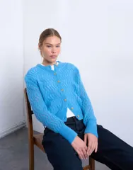 トップショップ レディース アウター カーディガン ニット Topshop knit pointelle cardigan Blue ブルーのサムネイル