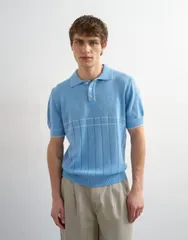 トップマン メンズ トップス ポロシャツ ニット Topman classic fit pointelle knit polo in light BLUE ブルーのサムネイル