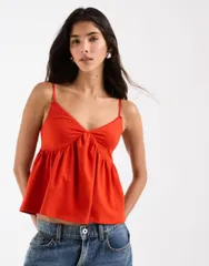 エイソス レディース トップス シャツ ASOS DESIGN trim detail babydoll cami RED レッドのサムネイル