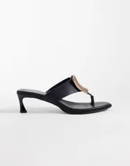 エイソス レディース シューズ サンダル ヒール ASOS DESIGN Horizon trim detailing chunky flip flop kitten heel sandals Blaのサムネイル