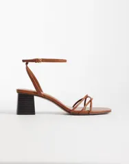 マンゴ レディース シューズ サンダル ヒール Mango strappy block mid heeled sandals BROWN ブラウンのサムネイル