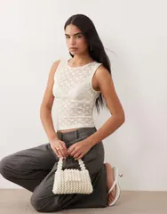 エイソス レディース トップス シャツ レース ASOS DESIGN lace tank top in buttermilkのサムネイル