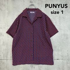 PUNYUS プニュズ DINO総柄オープンカラーシャツ 恐竜と貝殻 ブラック 