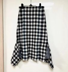 タグ付き未使用】リネン100％ ギンガムチェックカフェエプロン45R麻100