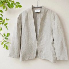UNITED ARROWS 麻混 ノーカラージャケット 36 ベージュ リネン