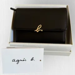 【未使用級】アニエスベー　ボヤージュ　三つ折り財布　ミニウォレット　黒　本革　bロゴ金具　コンパクト　ユニセックス　牛革のサムネイル