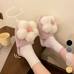 ファースリッパ レディース ルームシューズ もこもこ お花モチーフ 室内履き ふわふわ ファーサンダル 滑り止め 冷え対策 秋冬のサムネイル