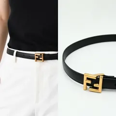 FENDI フェンディ ベルト アクセサリー FFベルト 8C0648 AAIW レディース ブラック カーフレザー FFモチーフ バックル 細身 トップ式バックル プレゼントのサムネイル