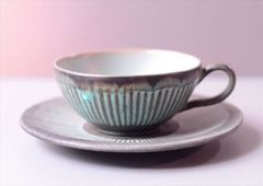 美品】佐渡無名異焼 芳弘窯 森芳弘作 コーヒーカップ＆ソーサー 伝統 