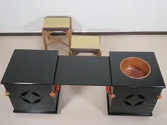 （睦月）御園棚 立礼卓 淡々斎好写 裏千家用 椅子二客 組立式 電熱対応唐銅落【税込・送料込】【中古・美品】のサムネイル