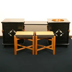 【六月の特売品】 真塗御園棚 立礼卓 組立式 淡々斎好写 裏千家用 椅子二客 電熱器対応落とし 茶道具【中古 美品】のサムネイル