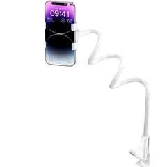 新品 BOJIDO スマホスタンド スマホアーム クリップ式 フレキシブル 360回転 ベット用 寝ながら 土台強化 安定性 柔軟調節 ホワイトのサムネイル