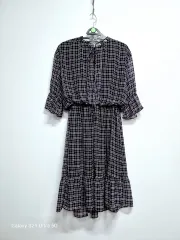 エイトセカンズ チェック柄 フリル シフォン ONE PIECE m