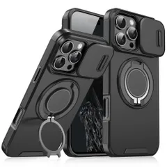 新品 ZAZ for iPhone16ProMax用ケース 背面ケース リングスタンド キックスタンド マグセーフ対応 車載ホルダー対応 スライド式レンズカバー レンズ保護 カメラカバー 縦置き 横置き ブラック arc-16pm-001