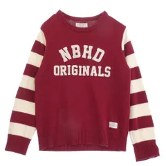 NEIGHBORHOOD ネイバーフッド 15AW 152MANH-KNM04S B.D MF / CW-CREW.LS ウール混 NBHD ロゴワッペン アームボーダー ニット セーター オフホワイト系 レッド系 L【中古】のサムネイル