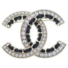CHANEL (シャネル) ココマーク ブローチ メタル レザー ラインストーン GP ゴールド/ブラック 20Aのサムネイル