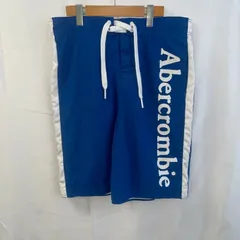 Abercrombie & Fitch アバクロンビーアンドフィッチ ショートパンツ ハーフパンツ ロゴプリント サイドライン ドローコード ウエストゴム メッシュ裏地 カジュアル ブルー サイズM     NA206
