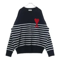 AMI Alexandre Mattiussi (アミアレクサンドルマテュッシ) HEART A ビックハート ウール H21K029.018 クルーネックセーター ボーダー ブラックのサムネイル