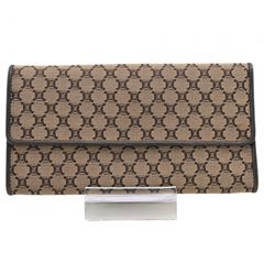 [Used] Celine Macadam Pattern Long Wallet with Logo, Beige x Dark Brown, A Rank, ce5806jk