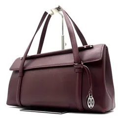 カルティエ Cartier カボション ハンドバッグ トートバッグ 肩掛け ボルドー ワインレッド 赤茶系 レザー 本革 シルバー金具 ボーナス 夏休み 帰省 お盆 敬老の日 サマーギフト シルバーウィーク ご褒美のサムネイル