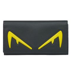 Authentic Fendi Bag Bugs Monster Eye Motif Long Wallet Leather Black Yellow 7M06264 Wallet Used
