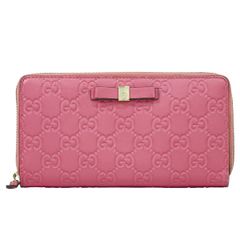 Authentic Gucci Guccissima Leather Round Zip Long Wallet, Pink, 388680, Wallet, Used.
