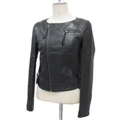 定価4.4万円☆UNTITLED アンタイトル ノーカラー ラムレザージップジャケット シングルライダースジャケット レディース 羊革 アウターのサムネイル