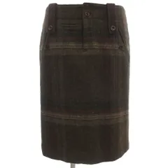 ラルフローレン RALPH LAUREN ウールタイトスカート ひざ丈 チェック アルパカ混 バックルディティール 11 茶 ブラウン カーキ /GV ■ECG006のサムネイル