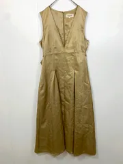 SOUP スープ オケージョン ロング 無地 シンプル サイドベルト 深Vネック フレア ワンピース size9/ベージュ ■◇ レディースのサムネイル