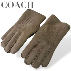 ☆★美品★COACH　コーチ★手袋　ムートングローブ　シープスキン　レザー　革　ボア　ブラウン　ロゴ　Mサイズ　メンズ　定価3.9万★♯2684のサムネイル