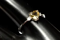 シルバー925◇カットの煌めき シトリン　6.5x6mm　ハート 指輪リング(サイズ調整可) 1個売り パワーストーン 天然石 _PRG2602-1